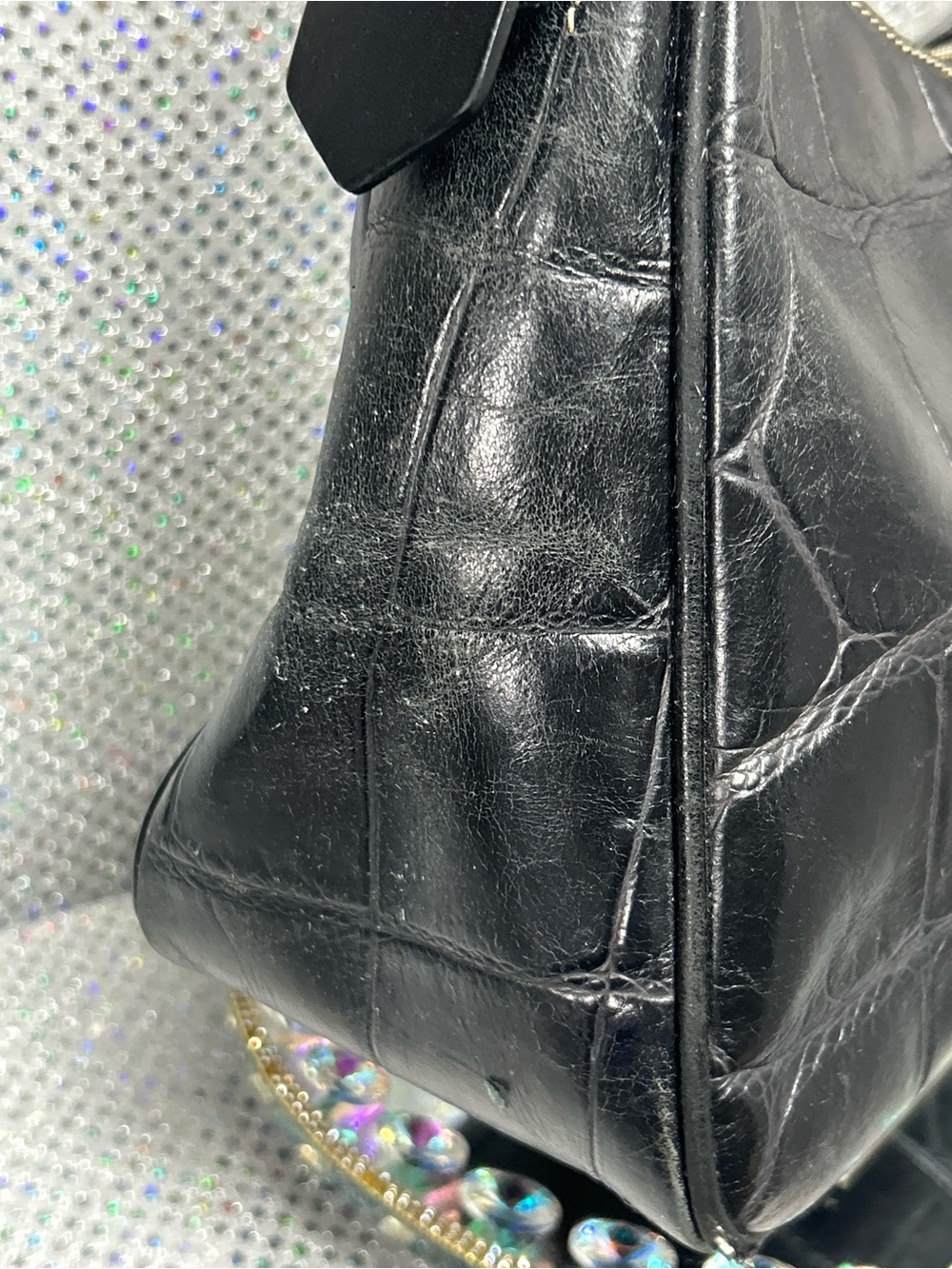 Dooney & Bourke Black Croc-Embossed Leather Shoulder Bag Approx. 15 x 7 x 5 - Picture 5 of 17